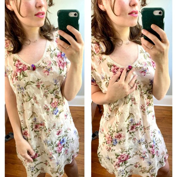 Vintage 90s Floral Slip Split Hem Mini Dress - Picture 10 of 12